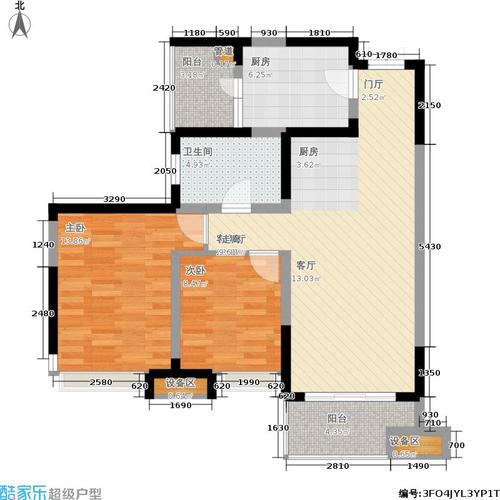 光谷新世界2室1厅1卫1厨94.00㎡户型图
