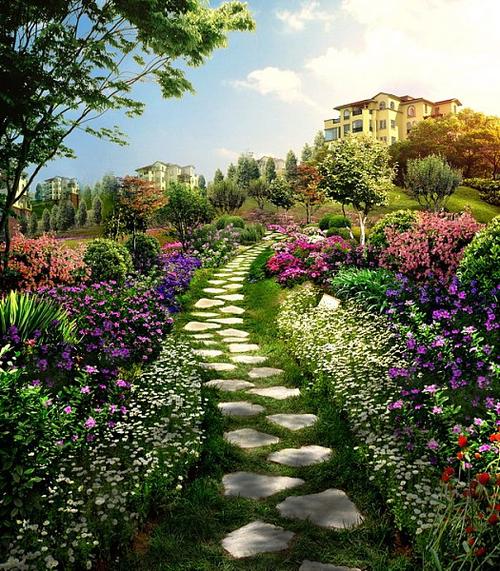 花园小径效果图,住宅小路景观效果图