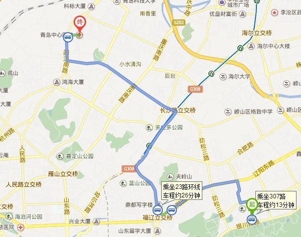 青岛湖光在色小区到中心医院坐那路公交车
