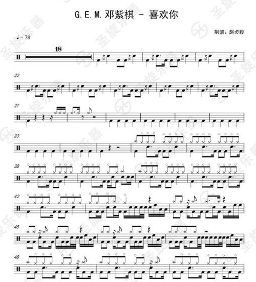 g e m 邓紫棋 - 喜欢你架子鼓鼓谱送原版消音无鼓伴奏