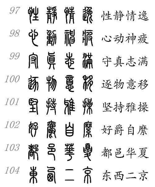 小篆和中文对照表