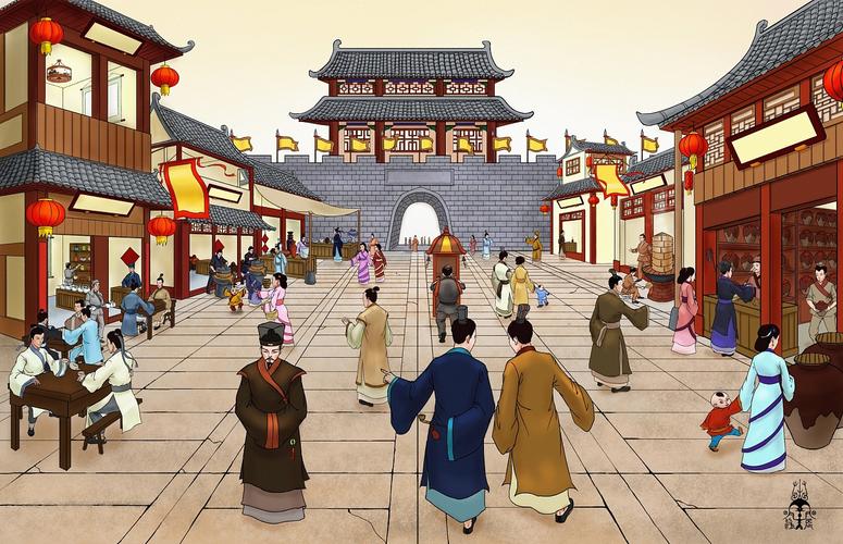 几张"古代街景" 包装插画