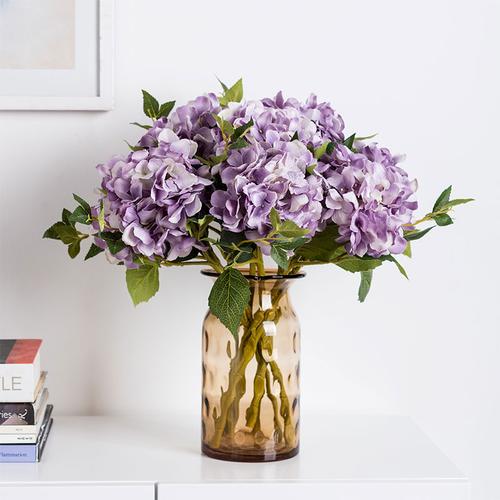 仿真绢花整体花艺 伊薇特玻璃花瓶配高枝古典绣球花套装商品图片价格