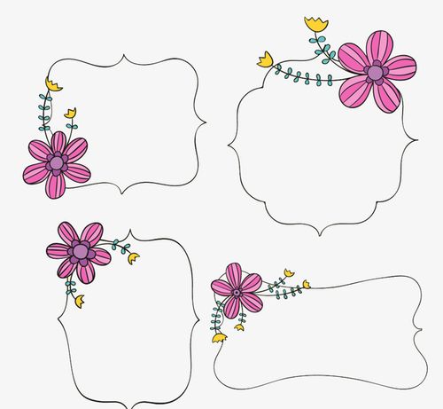 手绘花朵边框贴纸免抠素材免费下载_觅元素51yuansu.com