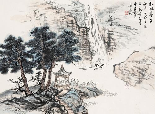 0165 松林亭子 镜片 设色纸本