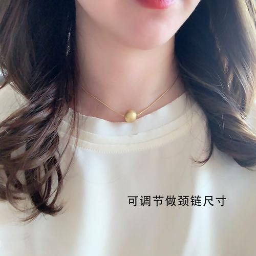 钛钢18k金色磨砂圆珠蛇骨项链女不掉色短款叠戴转运珠
