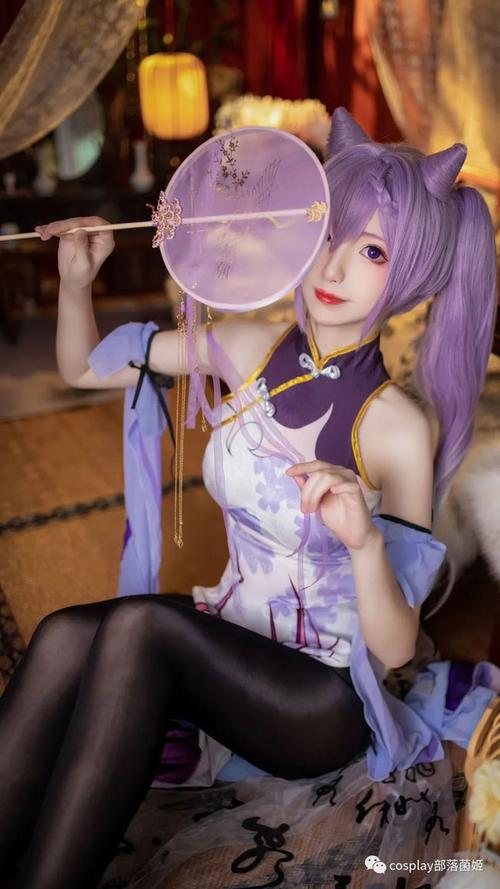 cos原神丝质旗袍刻晴cos正片花晃团子