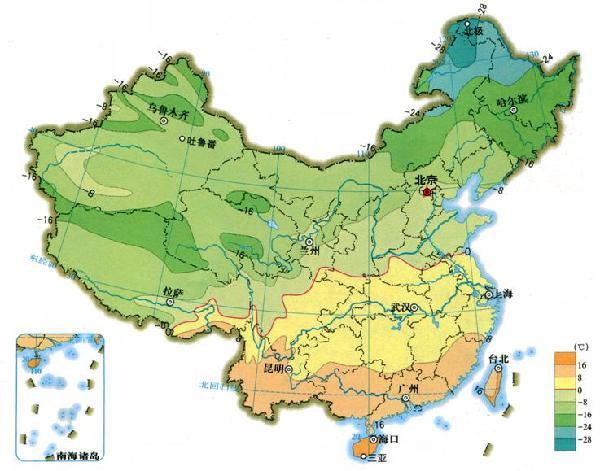 中国1月气温平均气温