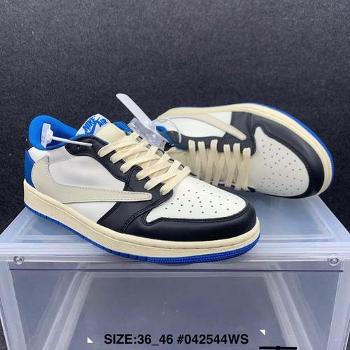 aj1倒钩藤原浩 aj1黑蓝低帮 ts倒钩三方联名 白蓝黑休闲运动鞋【11月7
