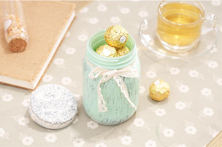 北欧带盖玻璃糖果罐糖罐子可爱3色罐子 储物罐收纳