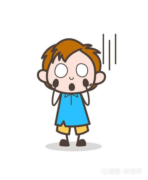 担心脸上的恐惧 —— 可爱的卡通小孩矢量