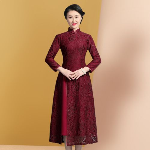 高端喜婆婆装旗袍婚礼妈妈礼服丈母娘婚宴年轻蕾丝