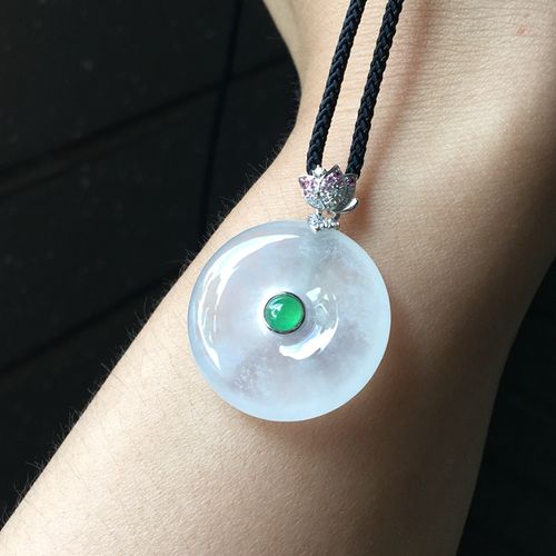 赏翠园天然a货翡翠冰种雪花棉平安扣吊坠镶18k白金女款平安项坠