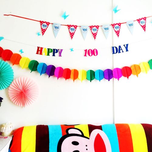 儿童生日拉花彩色无纺布卡通拉旗字母条幅宝宝百天派对装扮用品