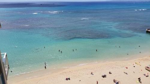 view of san souci/kaimana beach from the lanai