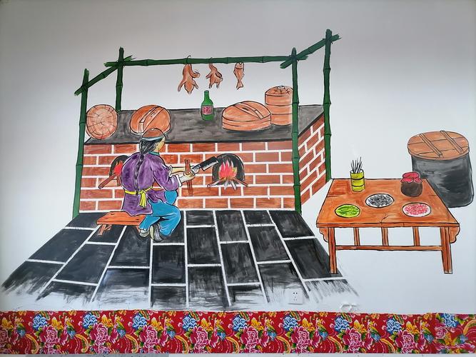 手绘涂鸦农村民俗画