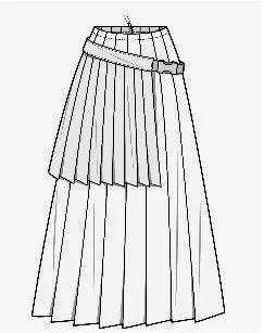 设计要点:2020春夏折叠趣味主题启发一系列介于裹身和百褶半裙之间的