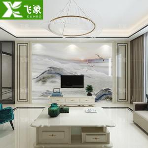 客厅电视瓷砖背景墙3d微晶石欧式罗马柱仿大理石纹中式水墨山水画