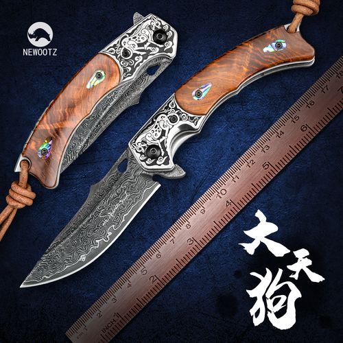 钢折刀花纹钢折叠刀高端随身户外野营edc小刀——newootz手工刀