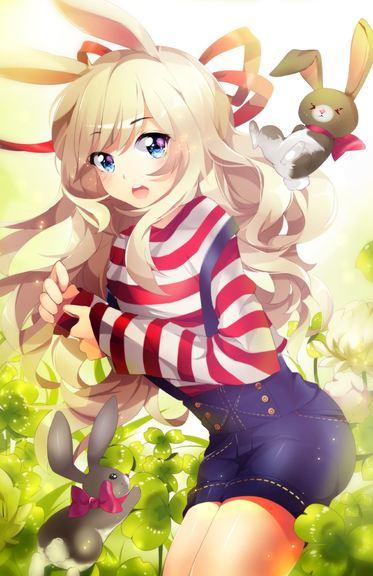 可爱少女孩短裤兔子长发金发女郎蓝眼睛兔耳朵