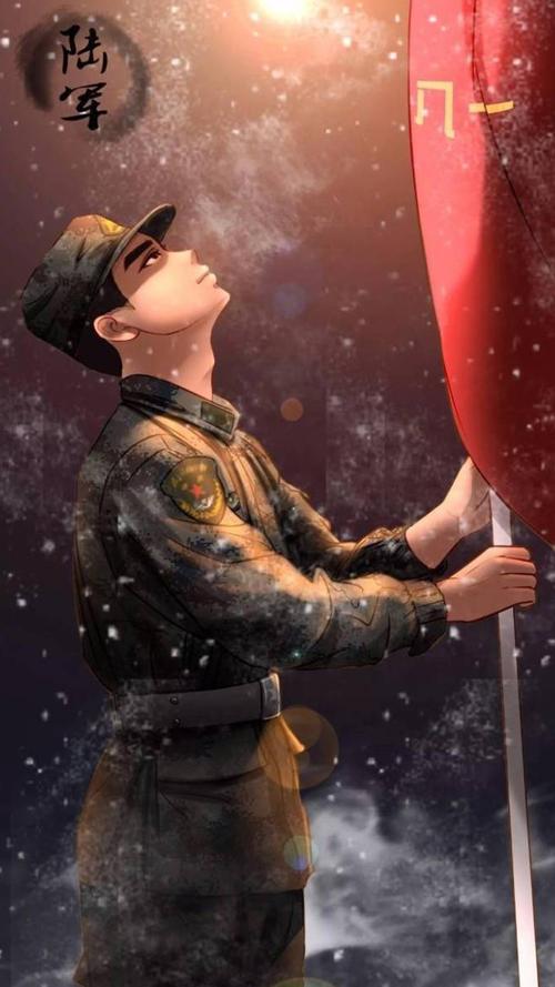 八一建军节帅气军人插画,锁屏图片,高清手机壁纸,节日