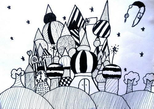 儿童画线描画城堡