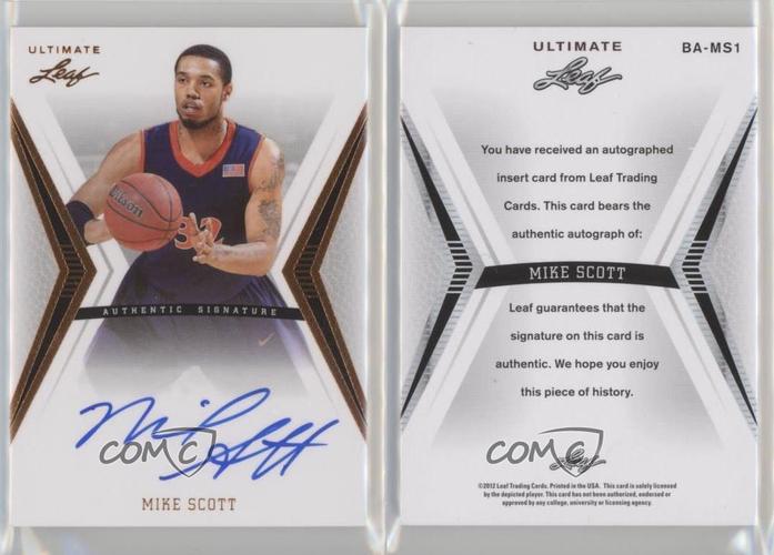 2012 leaf ultimate base autographs ba-ms1 mike scott auto rookie
