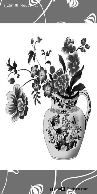 装饰画---黑白花瓶里盛开的鲜花