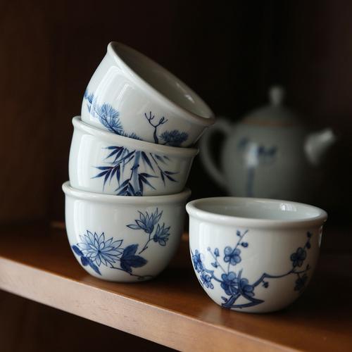 手工绘画青花主人杯 陶瓷功夫茶杯个人杯缸杯手彩山水杯单杯批发