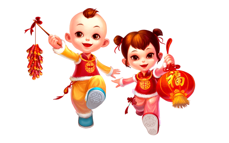 童女童男春节新年福娃提灯笼免费下载过年