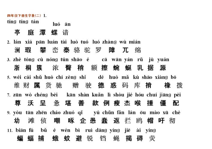 人教版四年级语文下册生字表二(带拼音).docx 4页