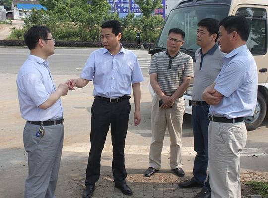 汪继宏(左二)在督查葛仙洞—顺安河大桥段公路沿线整治工作情况时提出