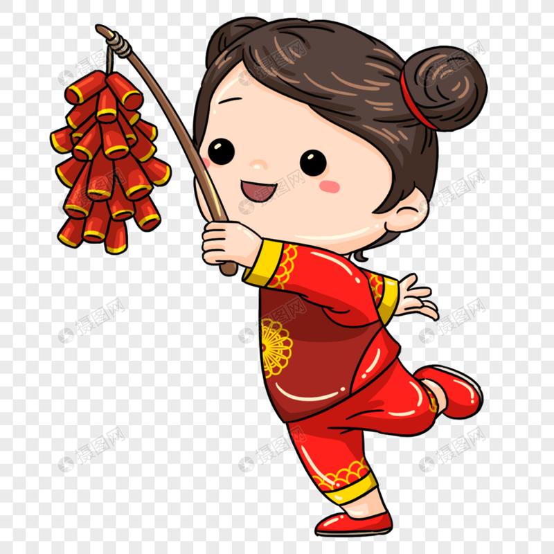 免抠元素 节日元素 卡通形象 放鞭炮的福娃.