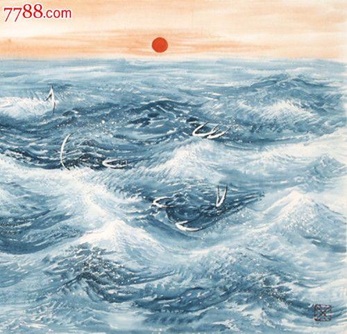 著名画家,中国画海第一人【周智慧】国画大海四尺《海韵朝晖》波涛