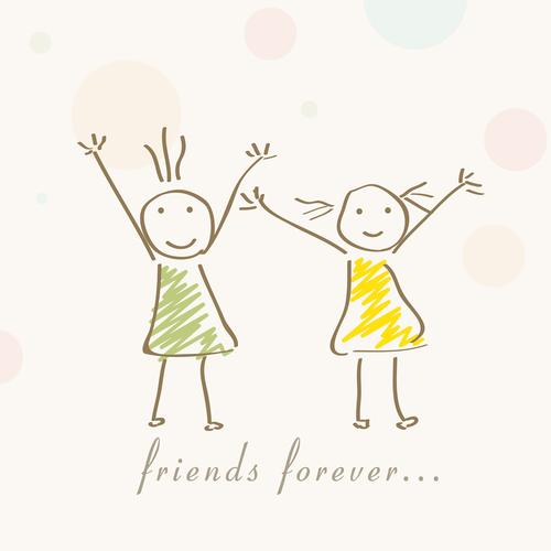 卡通插画的两个可爱的女孩和文本的朋友永远的友谊节快乐