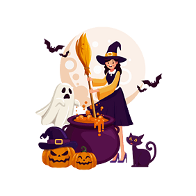 西方节日万圣节女巫熬制毒药设计元素