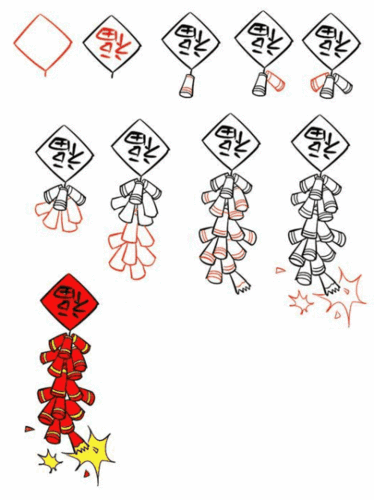 春节放鞭炮简笔画怎么画春节放鞭炮简笔画教程2020年最新春节手抄报