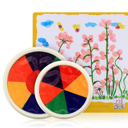 绘画涂鸦学习用品含教学 彩色手指画印台颜料 幼儿园儿童可爱印泥