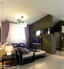 小户型新中式电视墙隔断装修设计效果图