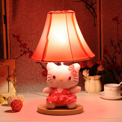 创意卡通kitty猫台灯布艺床头卧室灯 zakka杂货小动物台灯夜灯