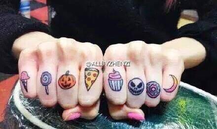 万圣节手指上的南瓜蛋糕骷髅小纹身暗黑纹身贴可爱女卡通 byzhenzi