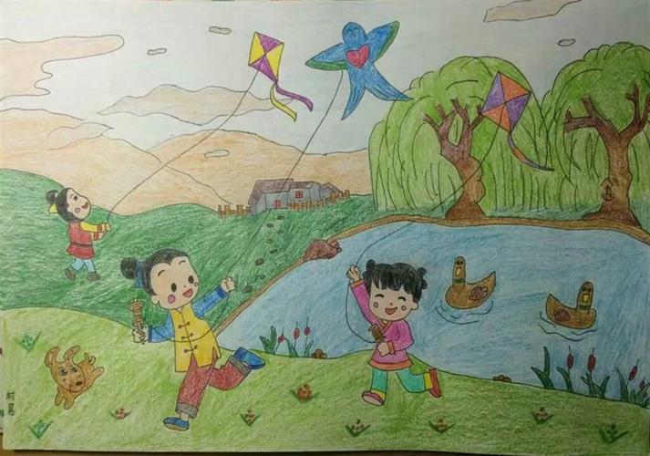 《村居》描写出了一幅春天孩子们在村旁的芳草地上放风筝的图画,是一