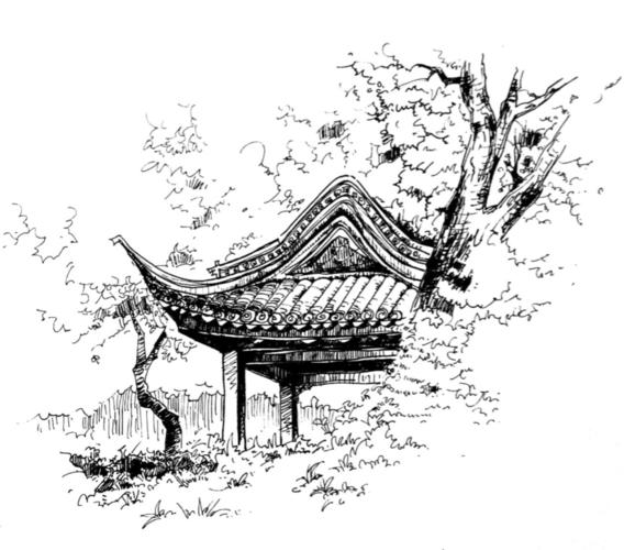 黑白手绘|古建筑园林速写临摹_园林_手绘_绘画_文化