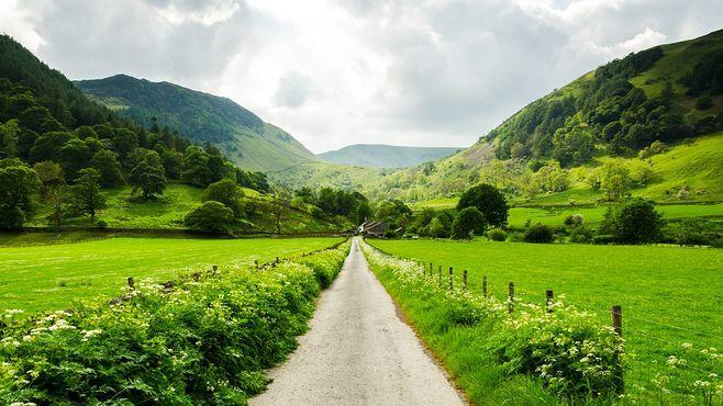 山 小路 近景 中景 云