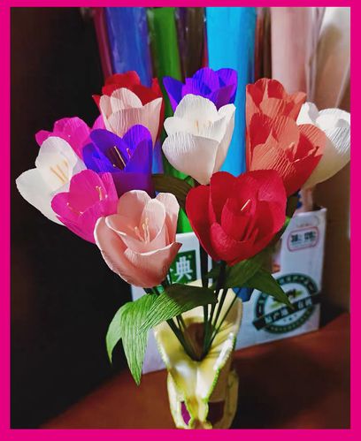 彩色加厚皱纹纸手工花制作材料纸diy卷边纸褶皱纸玫瑰花手工折纸