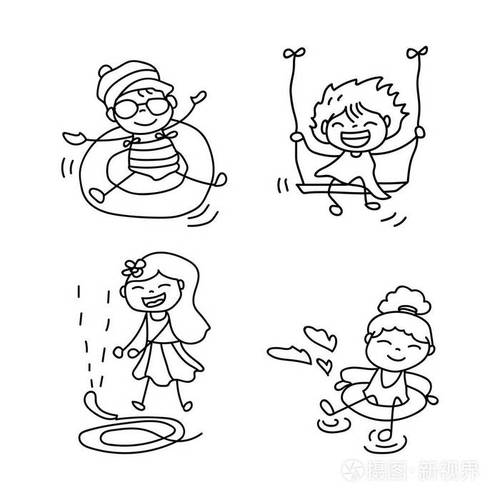 手绘艺术可爱女孩线条一套