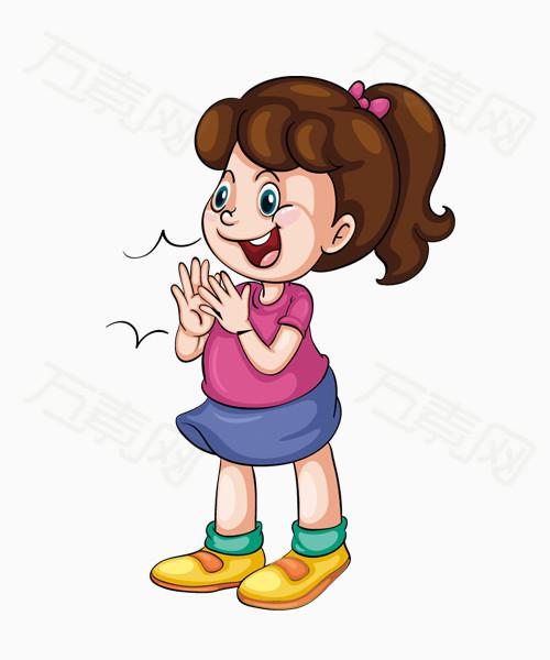 卡通手绘鼓掌的女孩