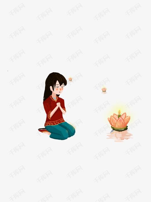放莲花花灯许愿的少女