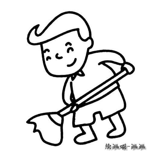 扫地的男孩子人物简笔画步骤图片大全