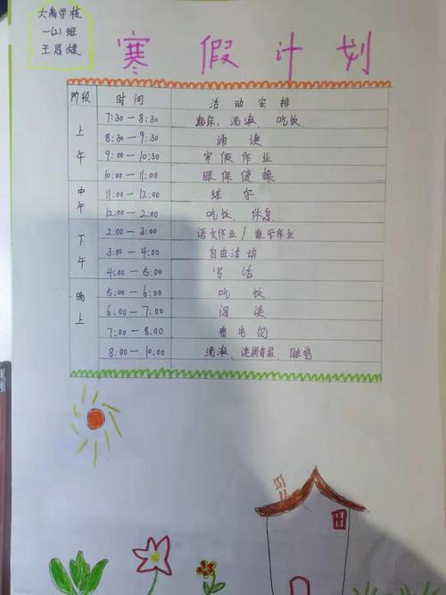 大禹学校一(2)班《寒假计划表》小步伐,大计划;行远自